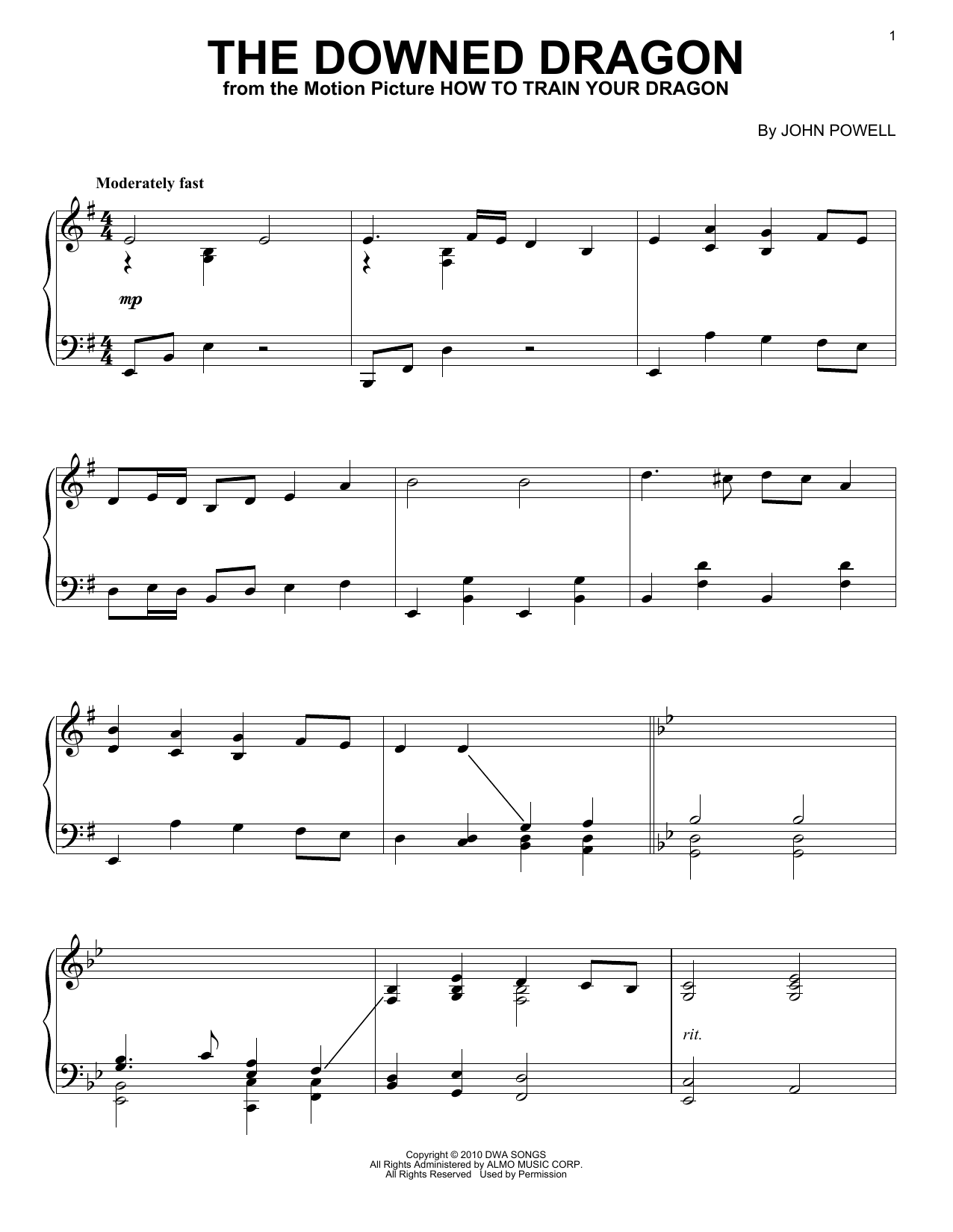 John Powell The Downed Dragon (from How to Train Your Dragon) Sheet Music