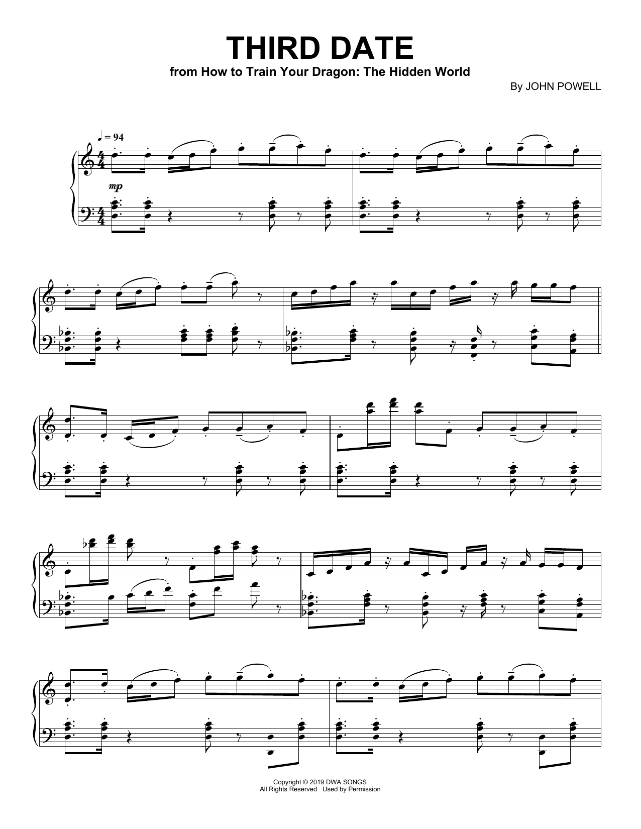 John Powell Third Date (from How to Train Your Dragon: The Hidden World) Sheet Music