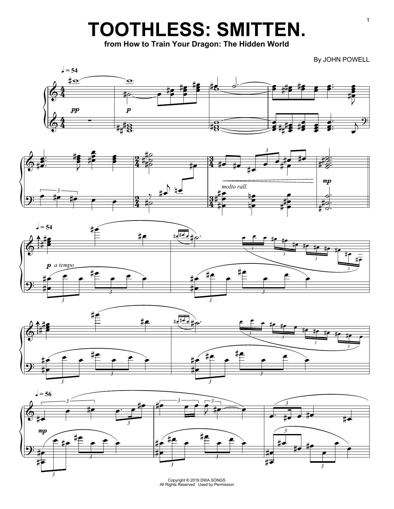 John Powell Toothless: Smitten. (from How to Train Your Dragon: The Hidden World) Sheet Music