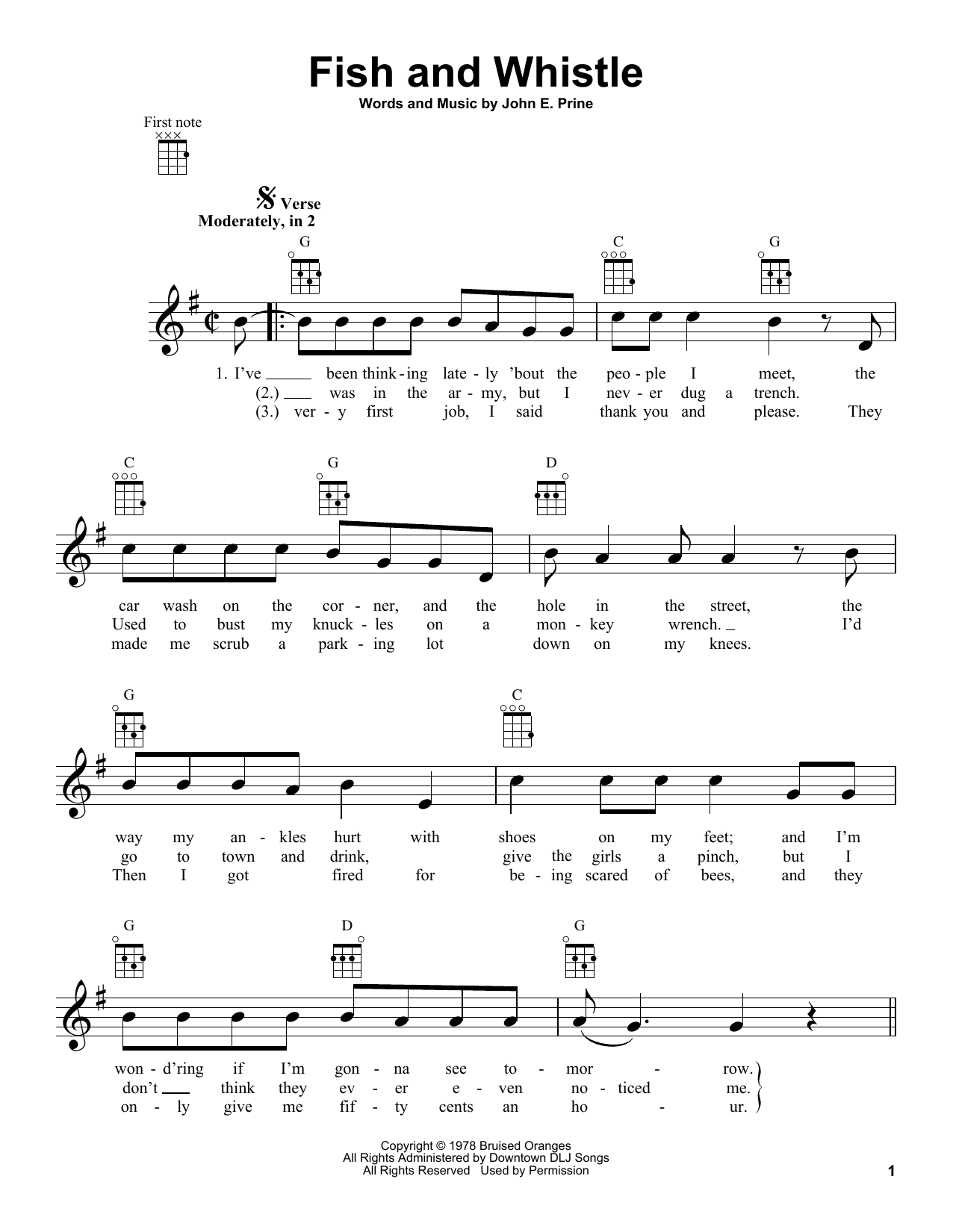 John Prine Fish And Whistle Sheet Music