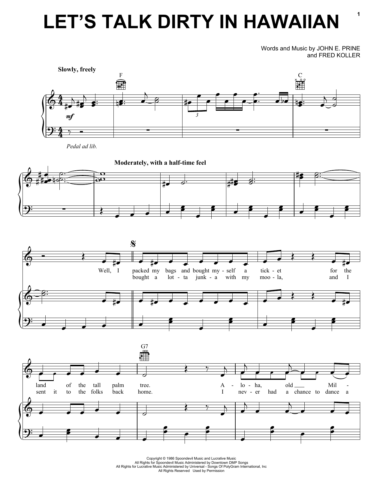 John Prine Let's Talk Dirty In Hawaiian Sheet Music