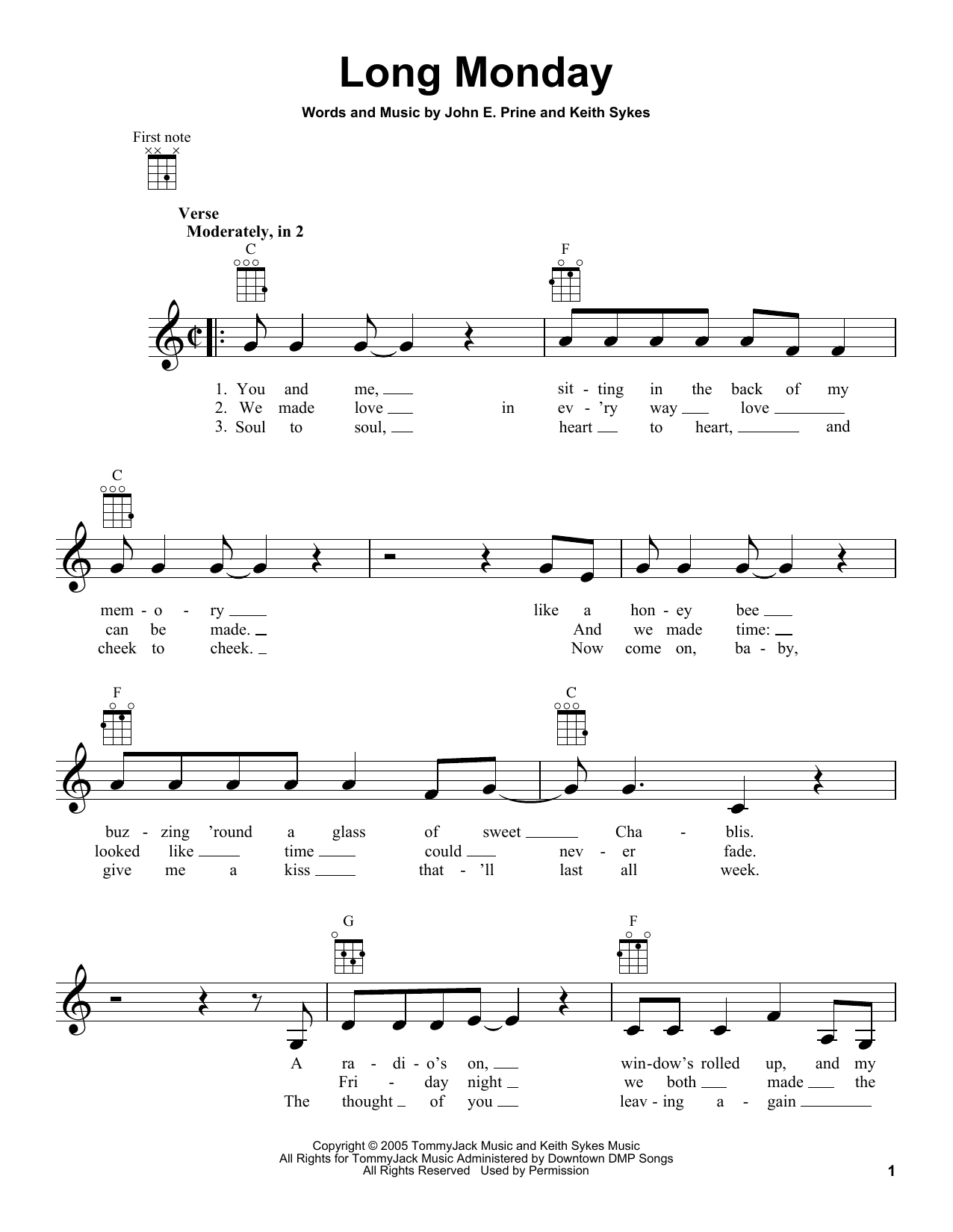 John Prine Long Monday Sheet Music