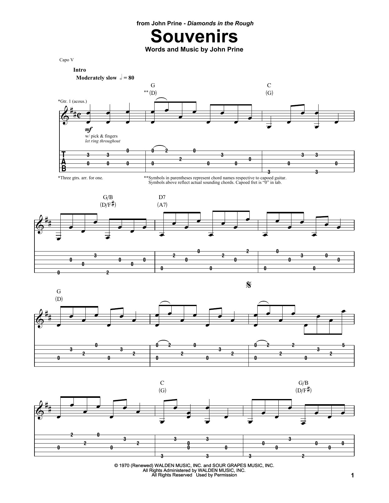 John Prine Souvenirs Sheet Music