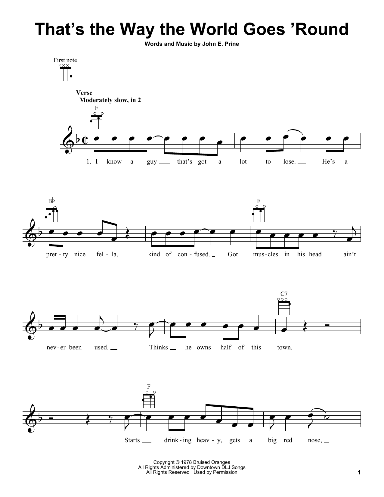 John Prine That's The Way The World Goes 'Round Sheet Music