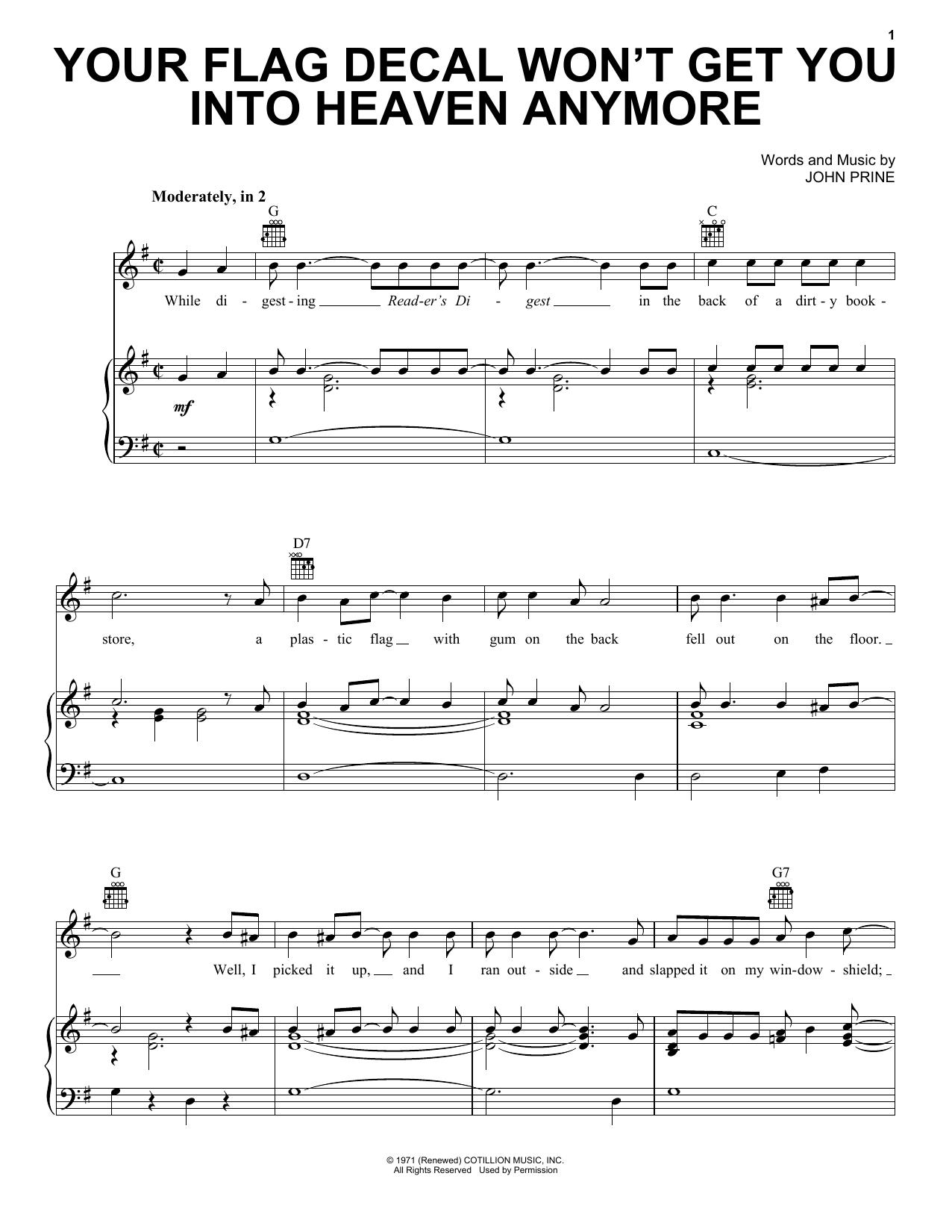 John Prine Your Flag Decal Won't Get You Into Heaven Anymore Sheet Music
