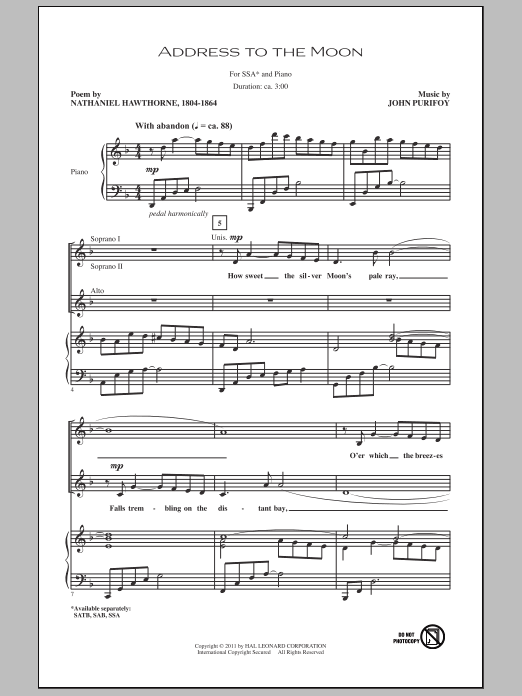 John Purifoy Address To The Moon Sheet Music