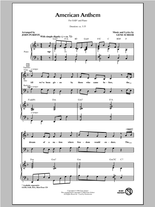 John Purifoy American Anthem Sheet Music