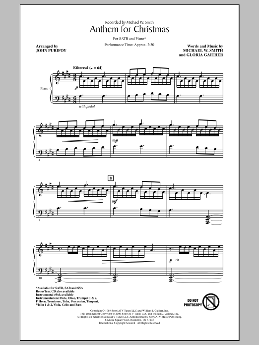 John Purifoy Anthem For Christmas Sheet Music