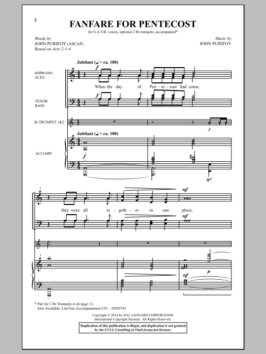 John Purifoy Fanfare For Pentecost Sheet Music