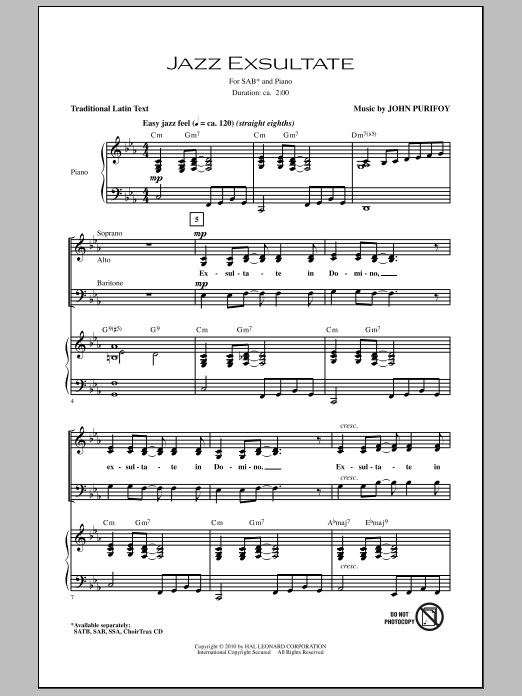 John Purifoy Jazz Exsultate Sheet Music
