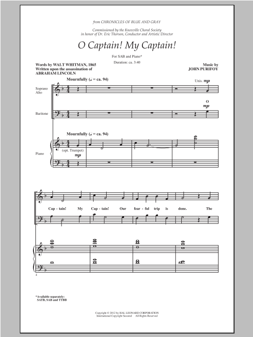 John Purifoy O Captain! My Captain! Sheet Music