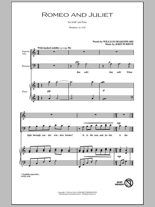 John Purifoy Romeo And Juliet Sheet Music
