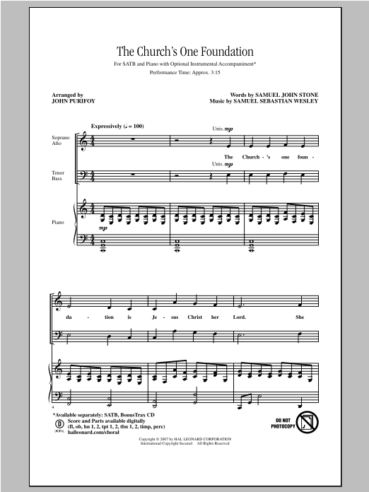 John Purifoy The Church's One Foundation Sheet Music