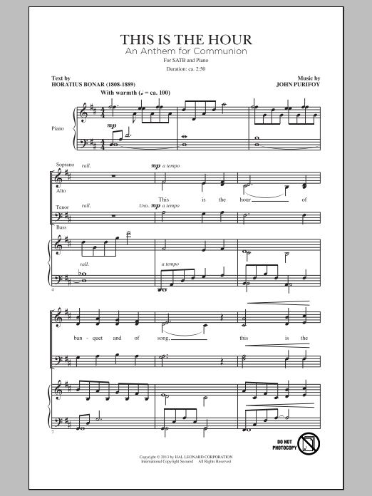 John Purifoy This Is The Hour Sheet Music
