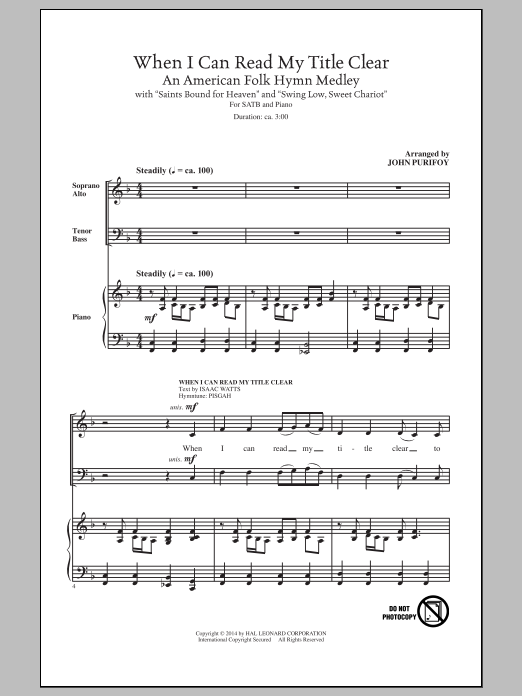 John Purifoy When I Can Read My Title Clear Sheet Music