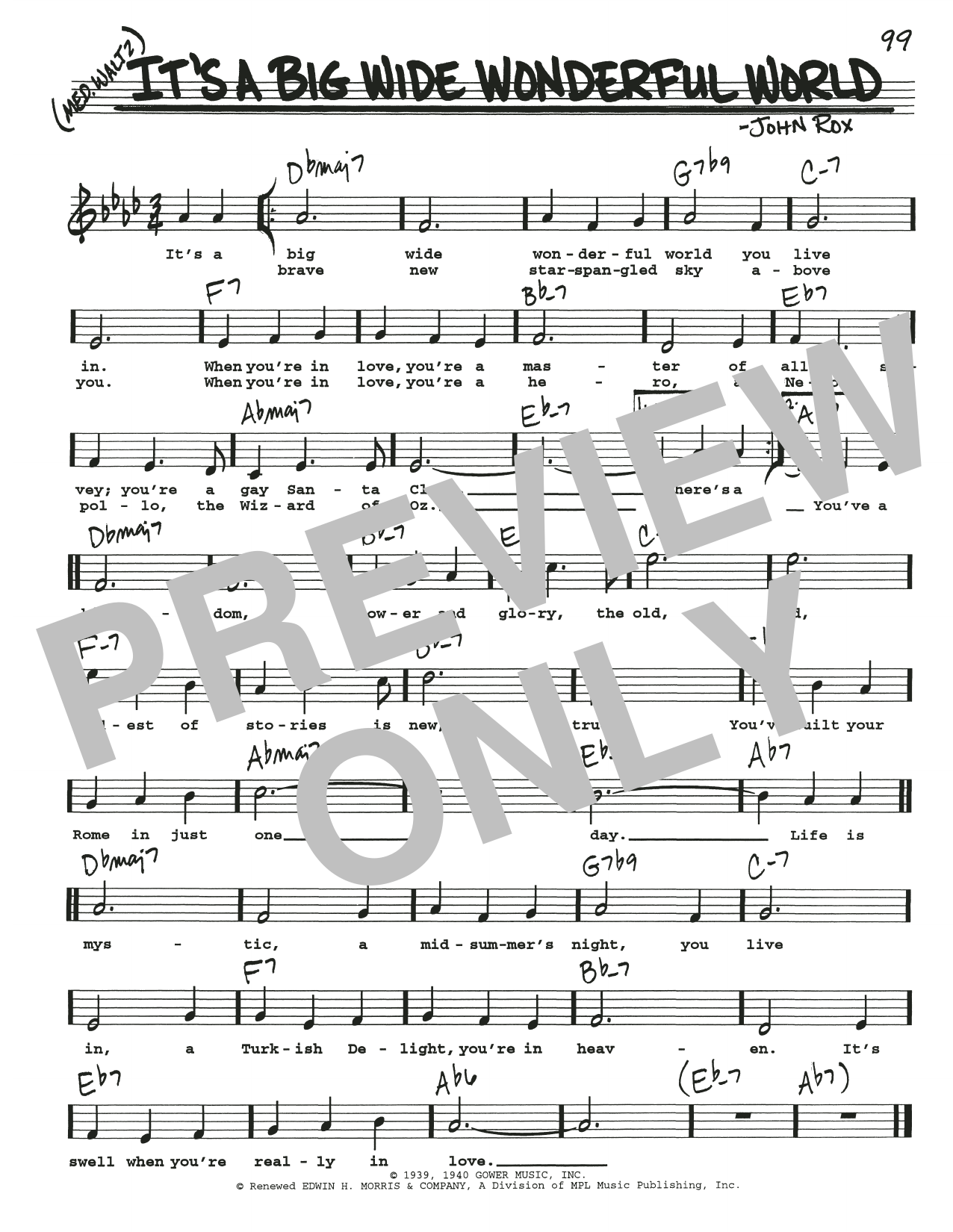 John Rox It's A Big Wide Wonderful World Sheet Music