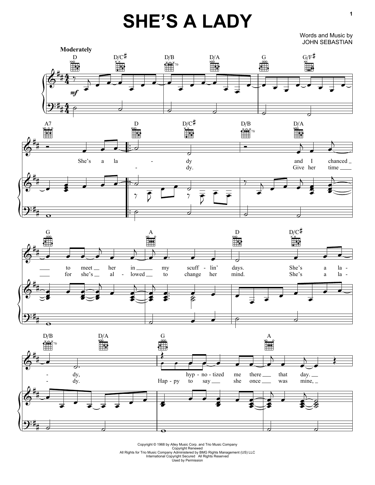 John Sebastian She's A Lady Sheet Music