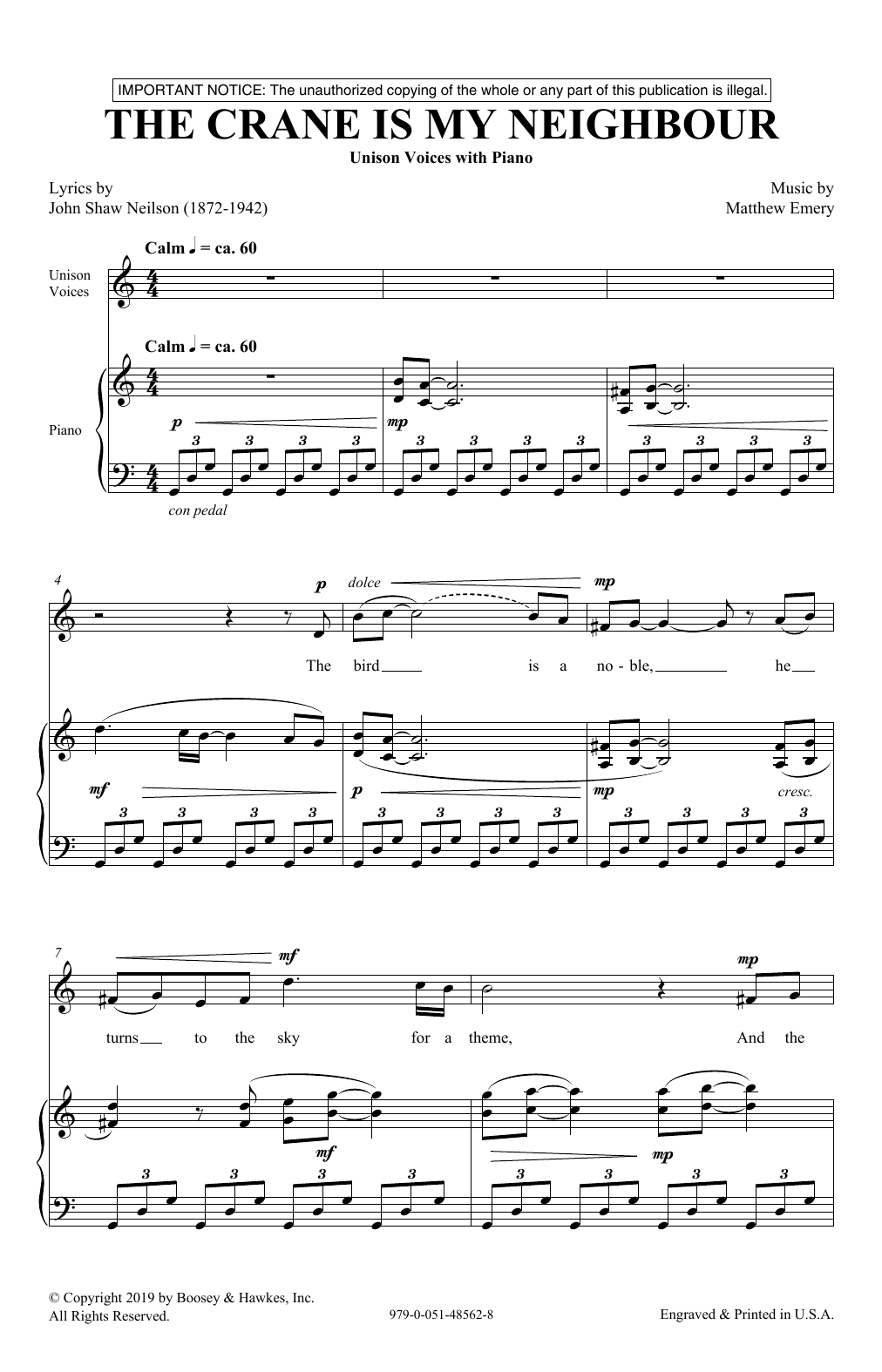 John Shaw Neilson and Matthew Emery The Crane Is My Neighbour Sheet Music