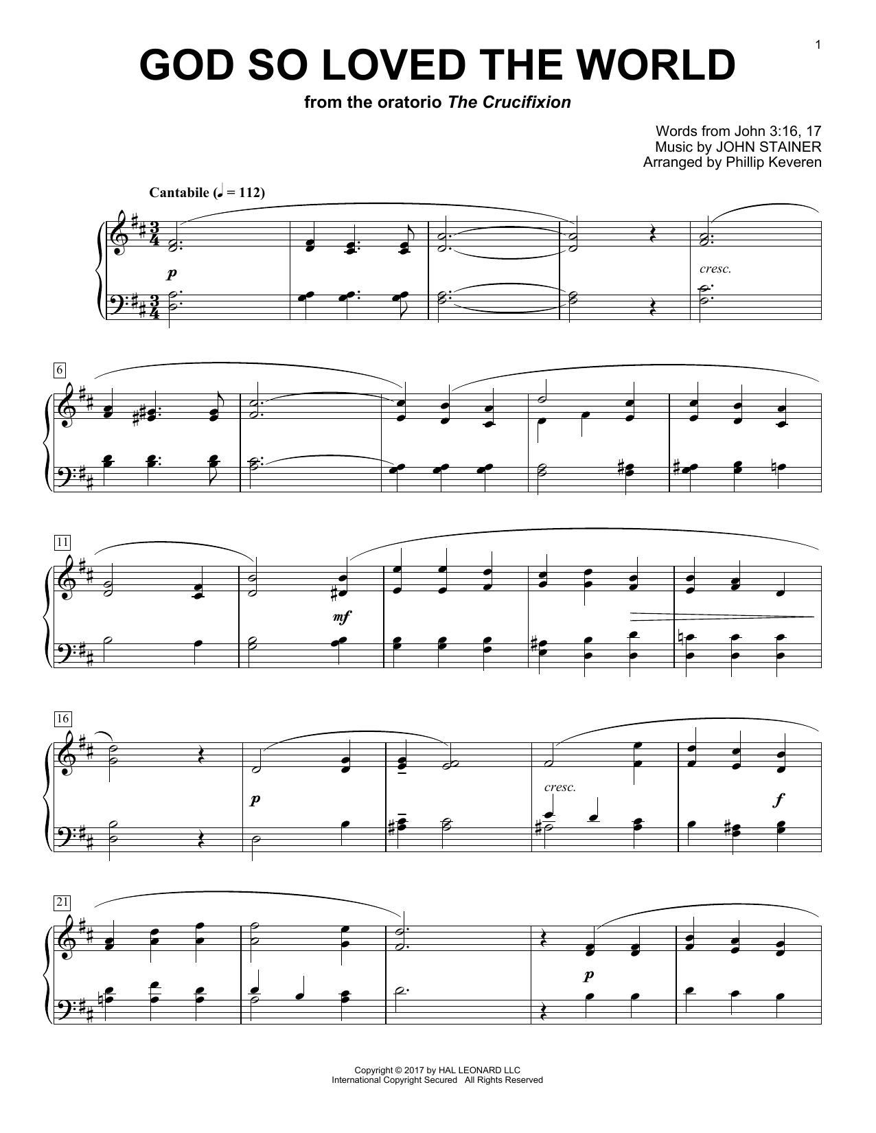John Stainer God So Loved The World (arr. Phillip Keveren) Sheet Music