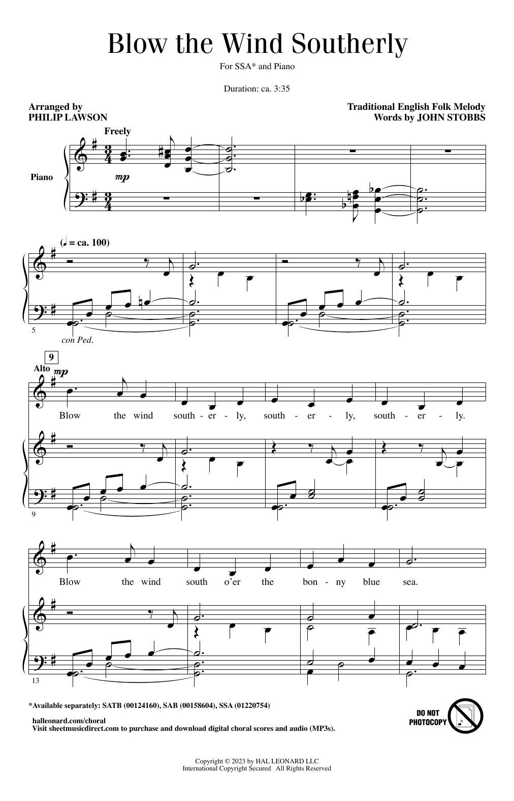 John Stobbs Blow The Wind Southerly (arr. Philip Lawson) Sheet Music