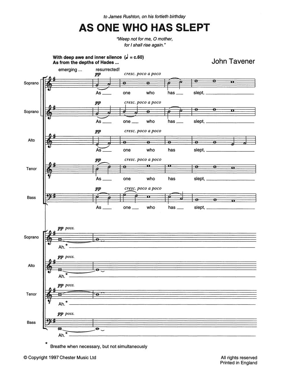 John Tavener As One Who Has Slept Sheet Music