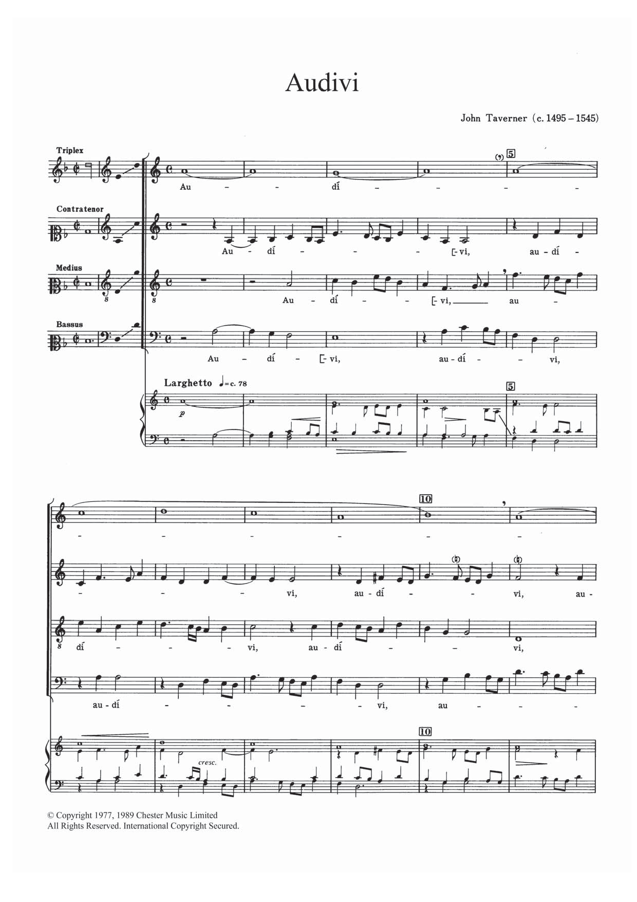 John Taverner Audivi Sheet Music