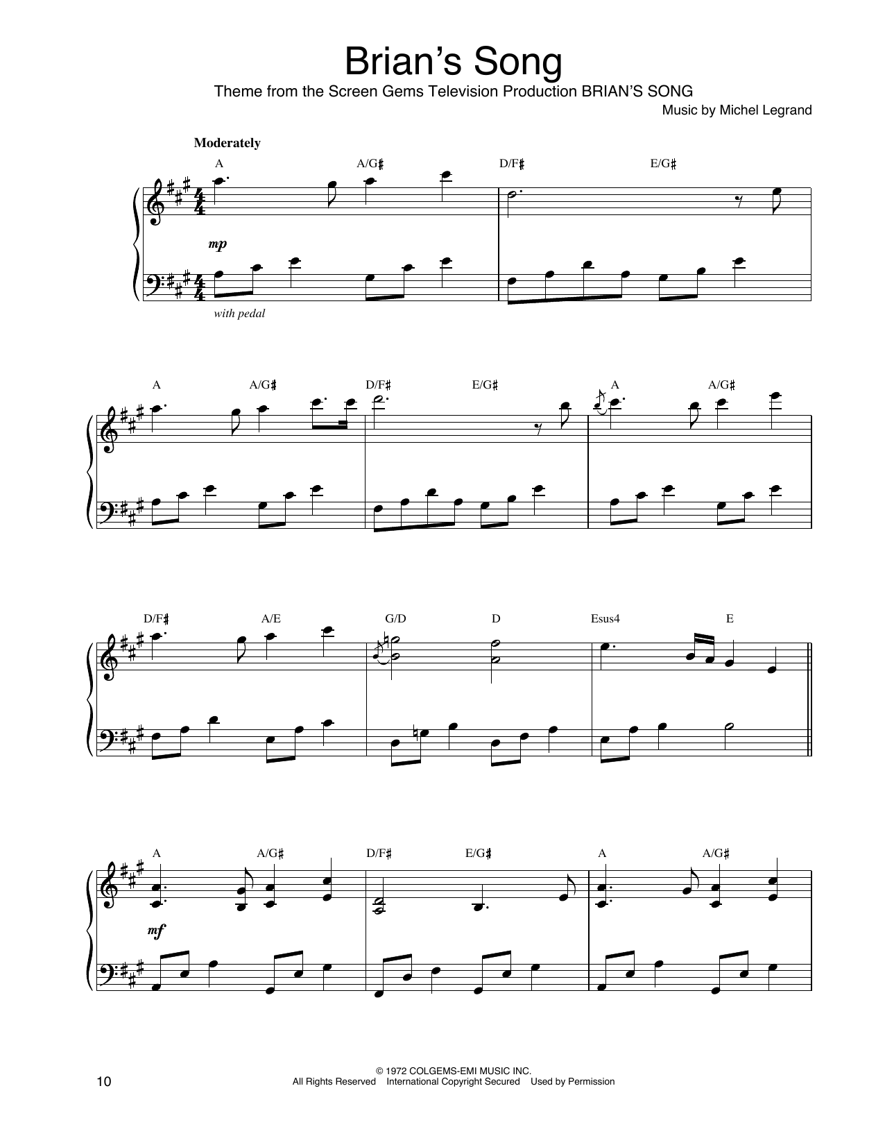John Tesh Brian's Song Sheet Music