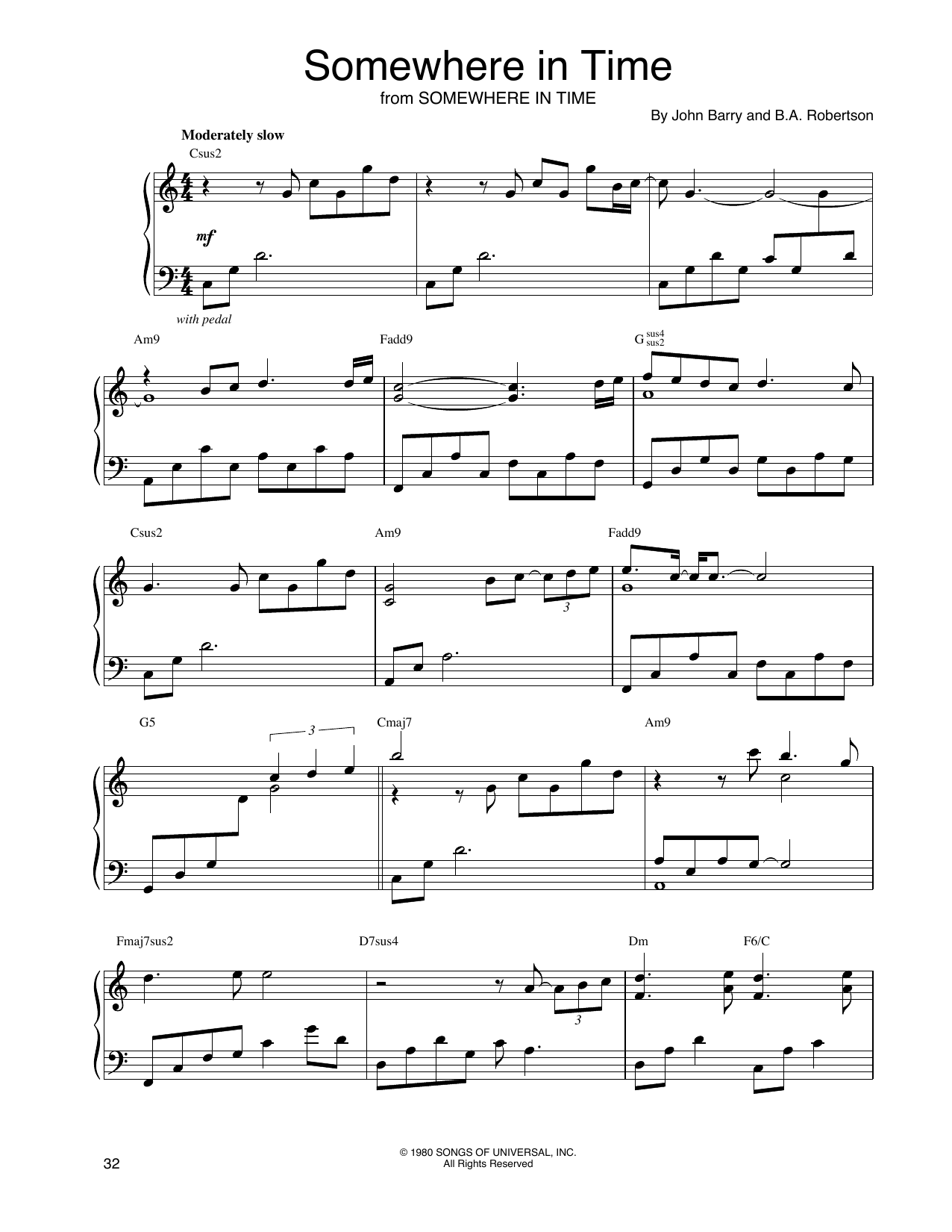 John Tesh Somewhere In Time Sheet Music