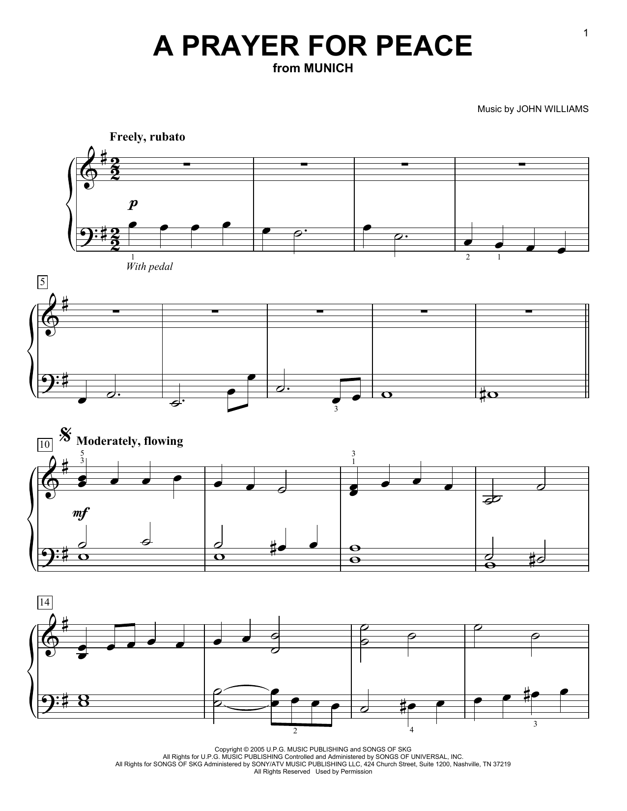John Williams A Prayer For Peace (from Munich) Sheet Music