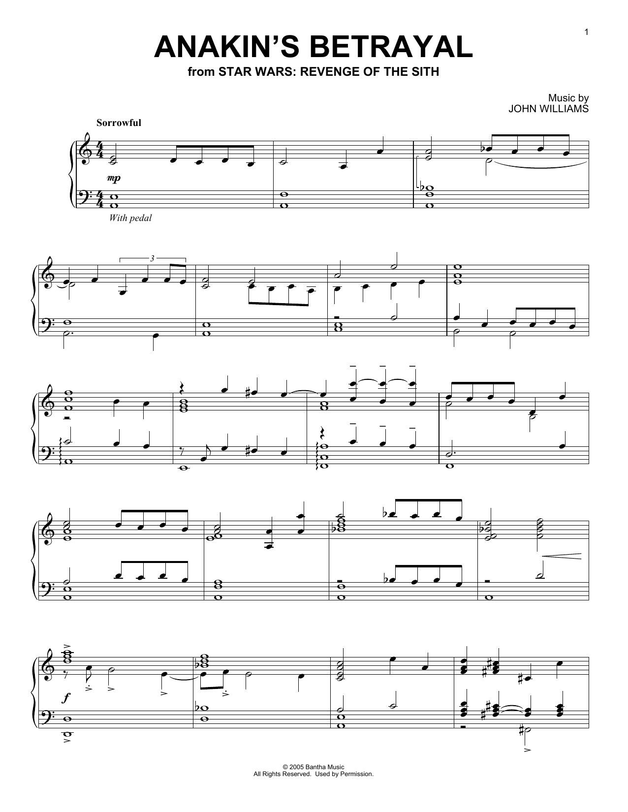 John Williams Anakin's Betrayal (from Star Wars: Revenge Of The Sith) Sheet Music