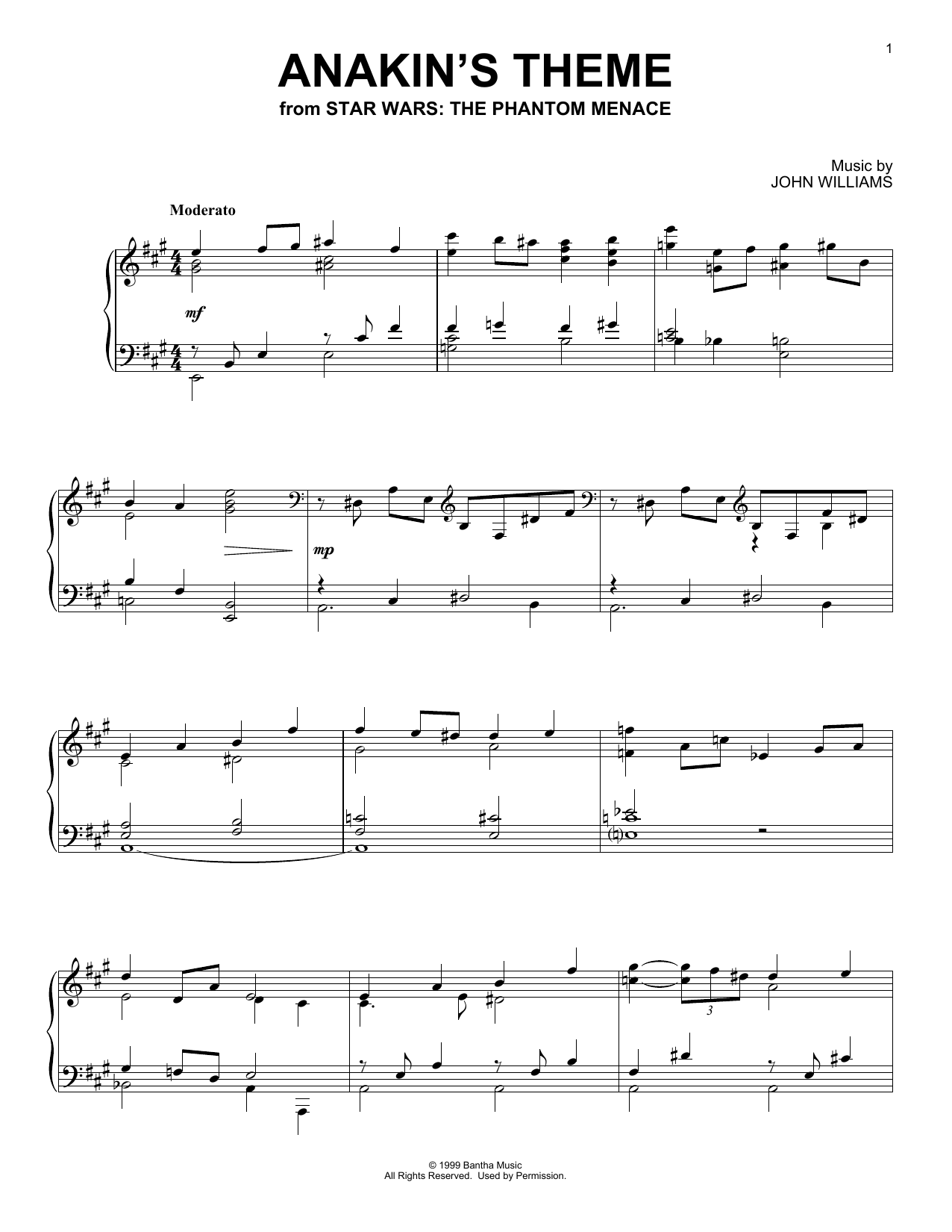 John Williams Anakin's Theme (from Star Wars: The Phantom Menace) Sheet Music