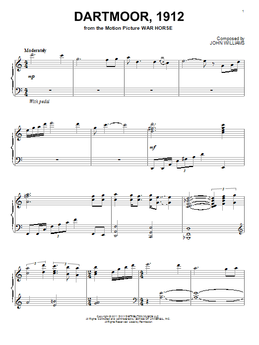John Williams Dartmoor, 1912 Sheet Music
