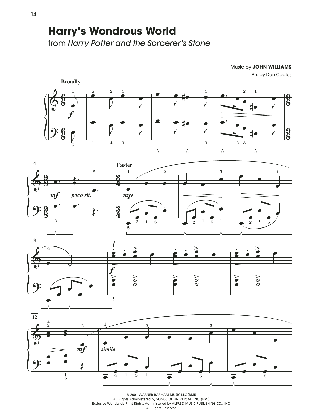 John Williams Harry's Wondrous World (from Harry Potter) (arr. Dan Coates) Sheet Music