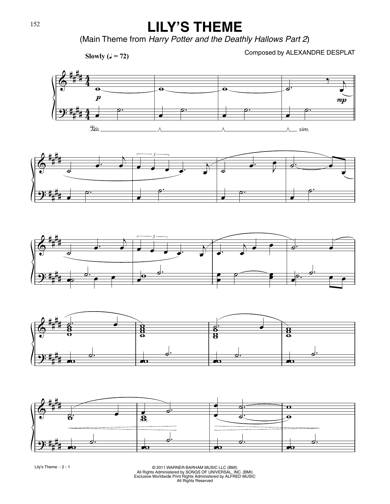 John Williams Lily's Theme (from Harry Potter and the Deathly Hallows, Pt. 2) Sheet Music