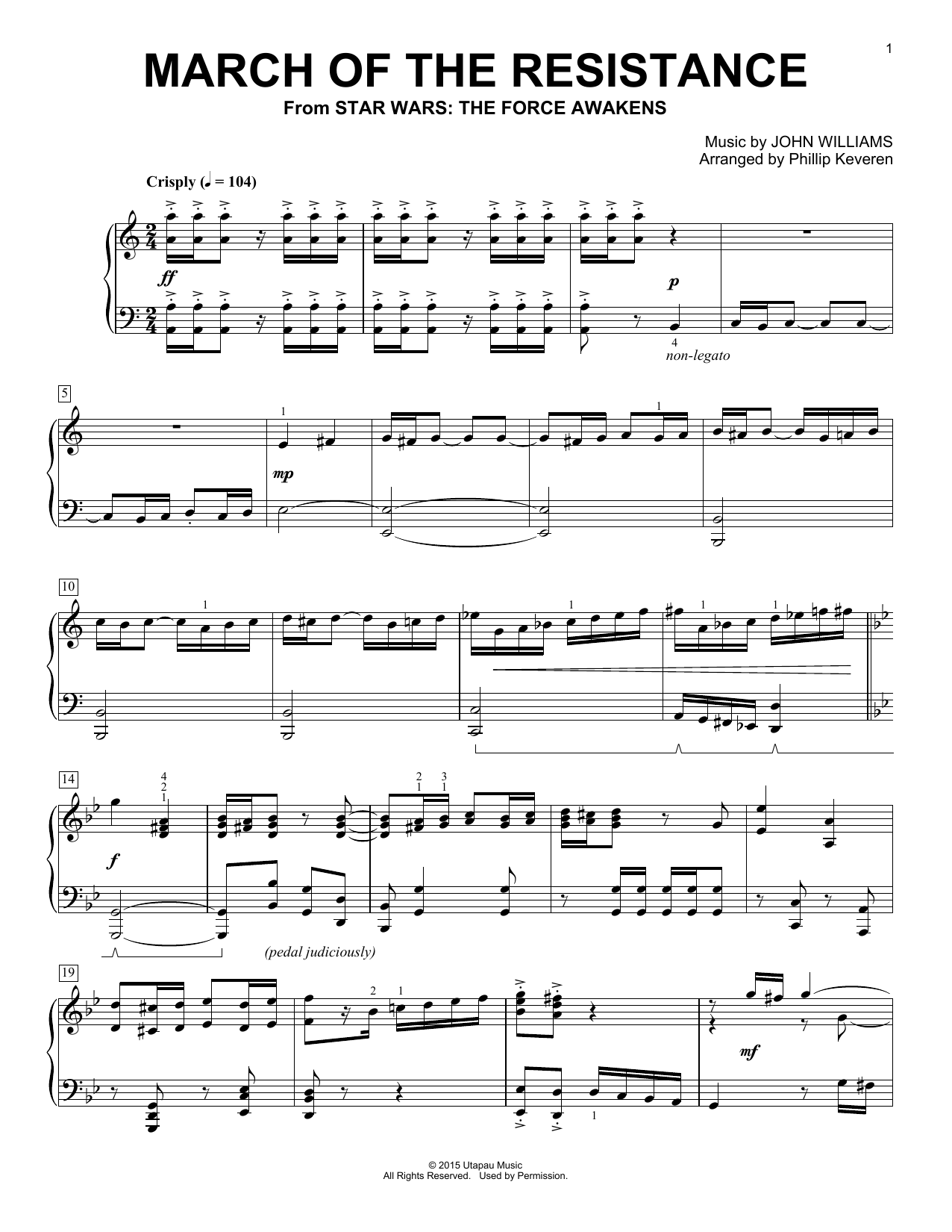 John Williams March Of The Resistance (arr. Phillip Keveren) Sheet Music