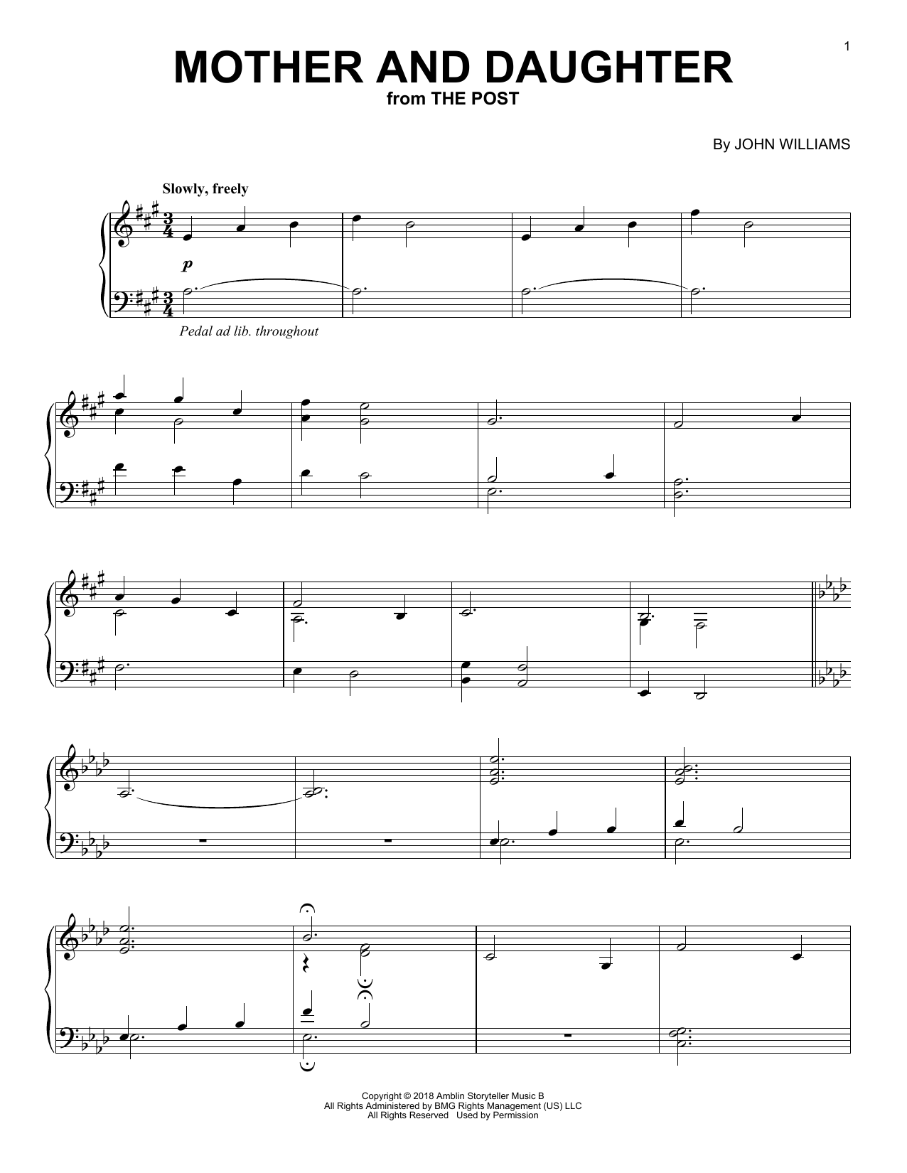 John Williams Mother And Daughter Sheet Music