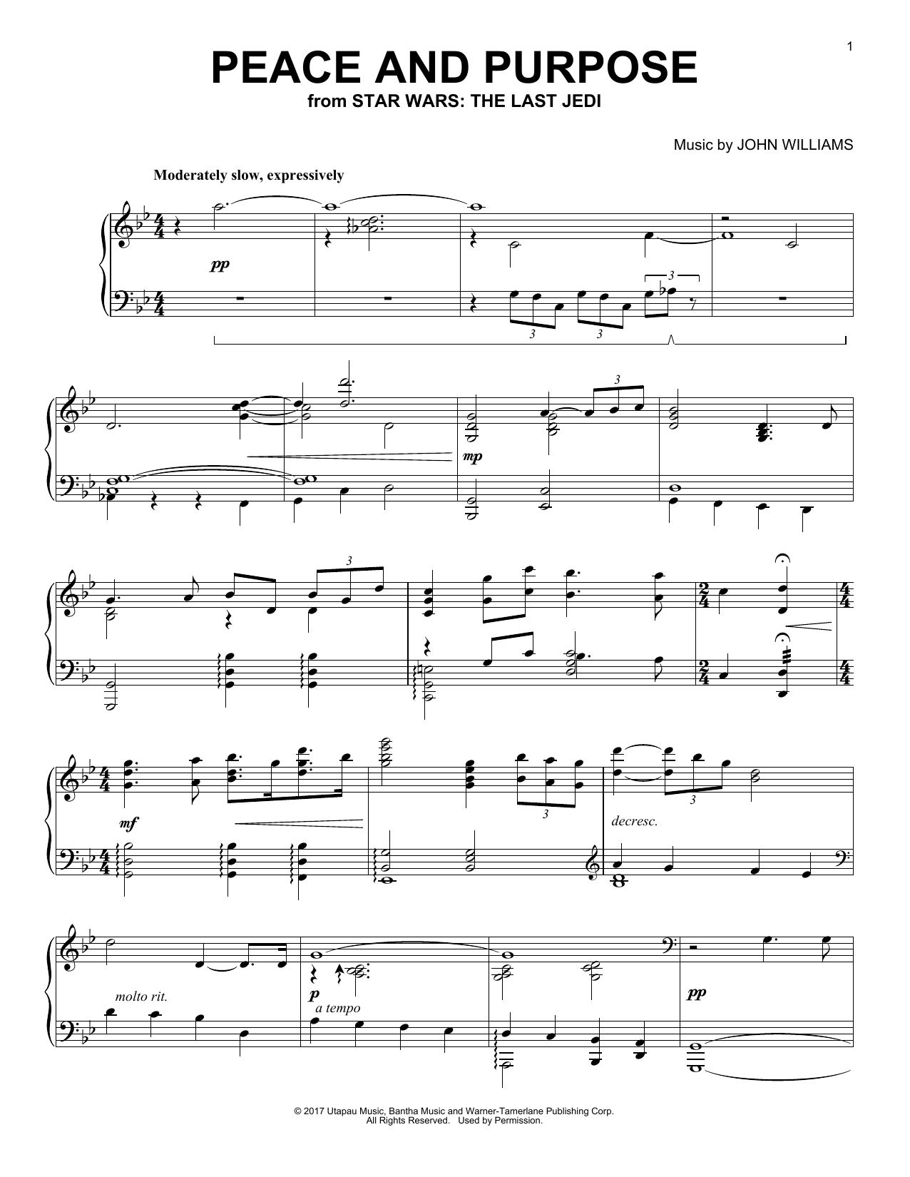 John Williams Peace And Purpose Sheet Music