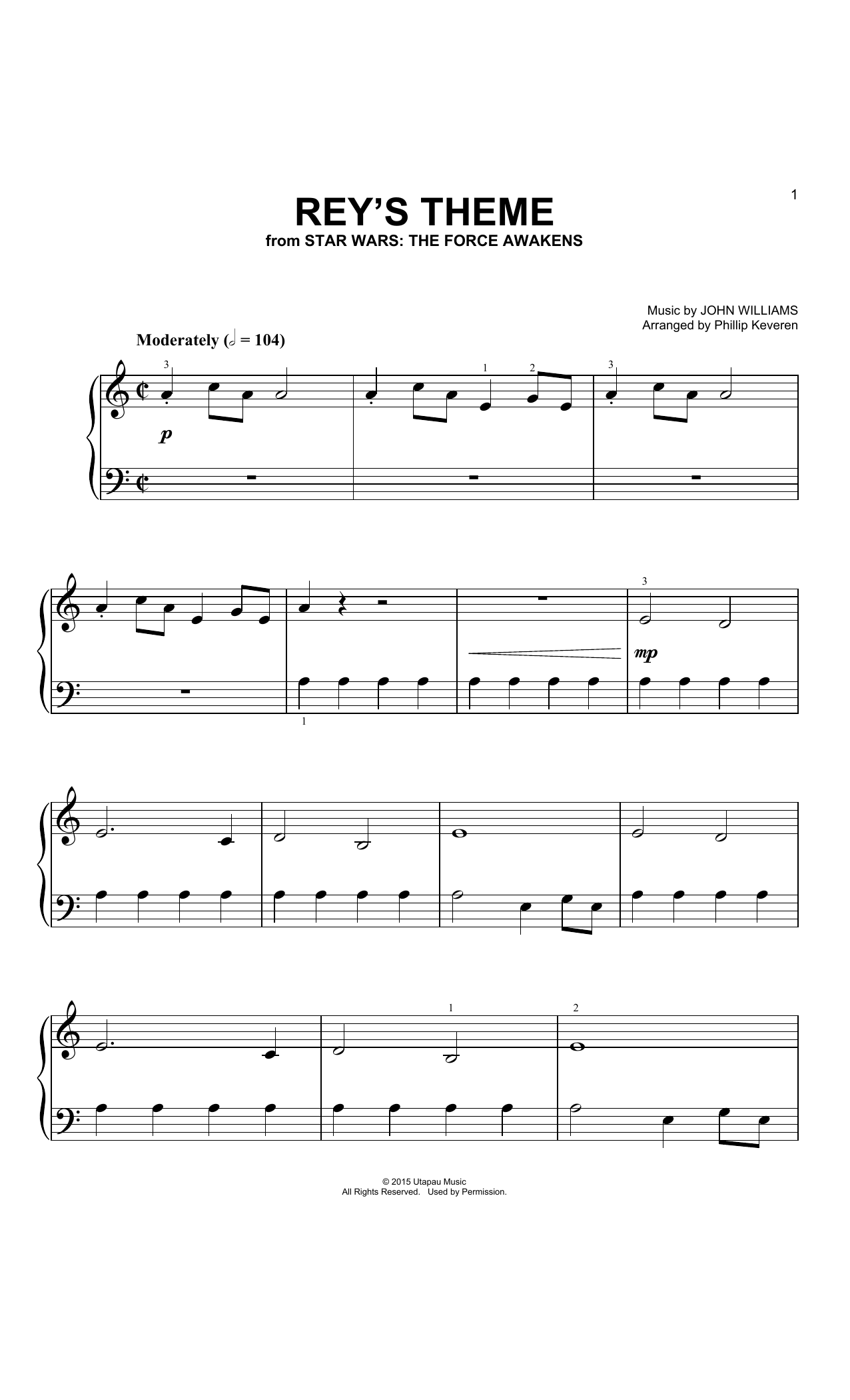 John Williams Rey's Theme (arr. Phillip Keveren) Sheet Music