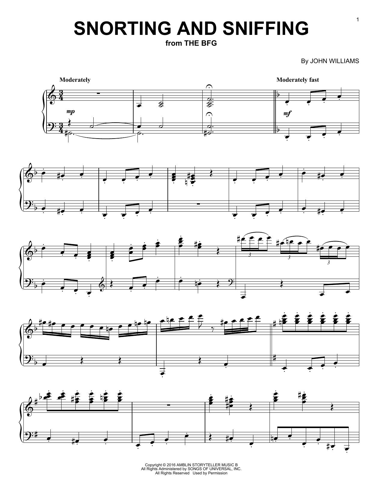 John Williams Snorting And Sniffing Sheet Music