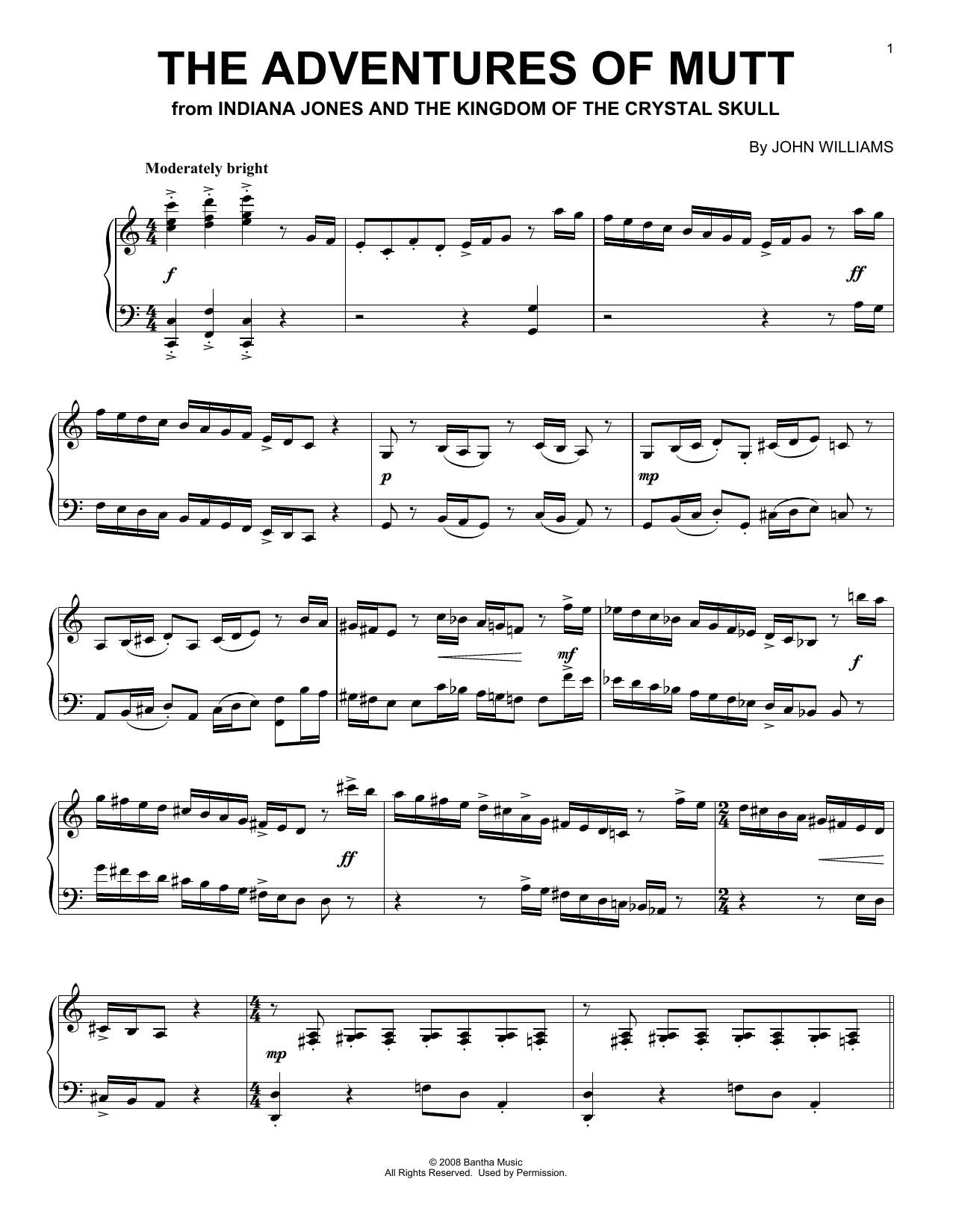 John Williams The Adventures Of Mutt (from Indiana Jones - Kingdom of the Crystal Skull) Sheet Music