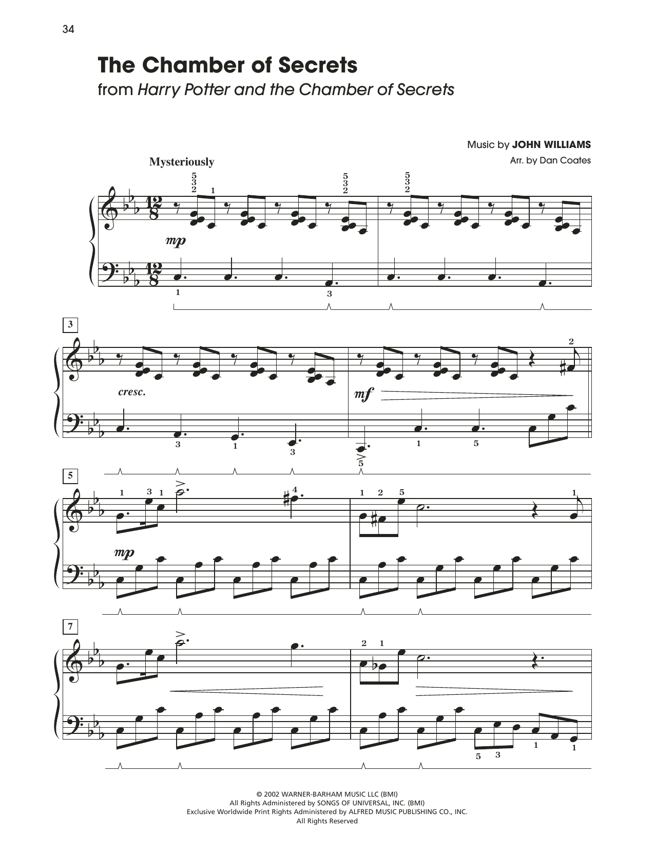 John Williams The Chamber Of Secrets (from Harry Potter) (arr. Dan Coates) Sheet Music