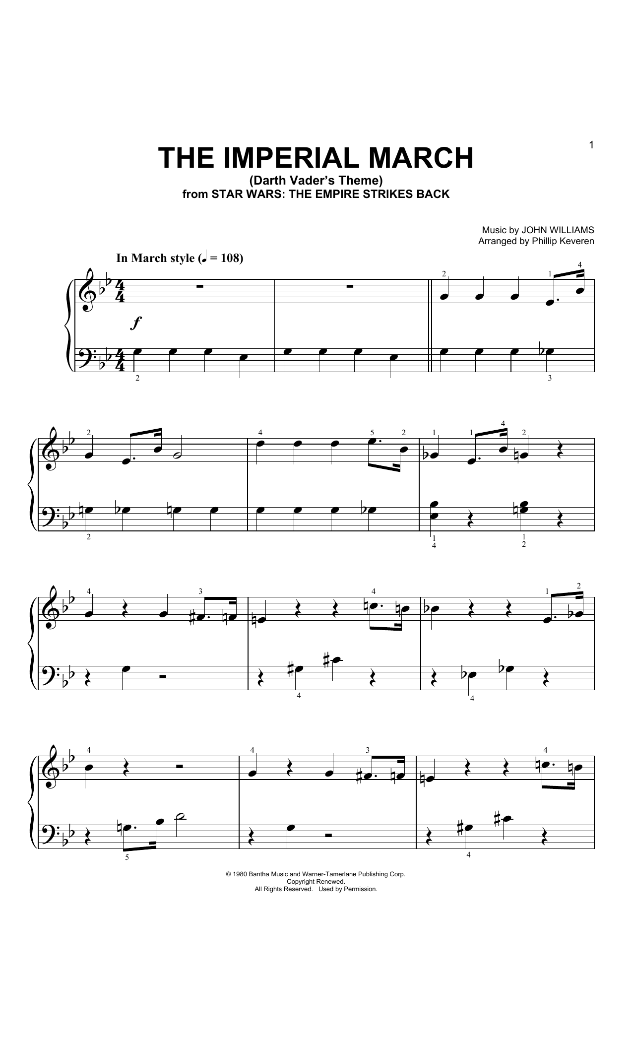 John Williams The Imperial March (arr. Phillip Keveren) Sheet Music