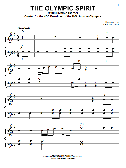 John Williams The Olympic Spirit (1988 Olympic Theme) Sheet Music