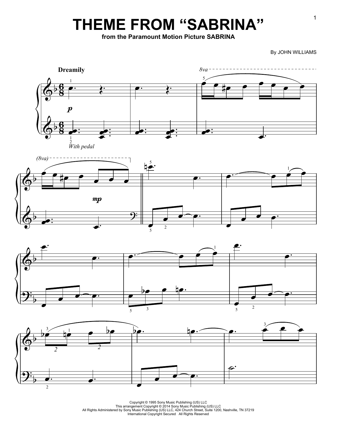 John Williams Theme from Sabrina Sheet Music