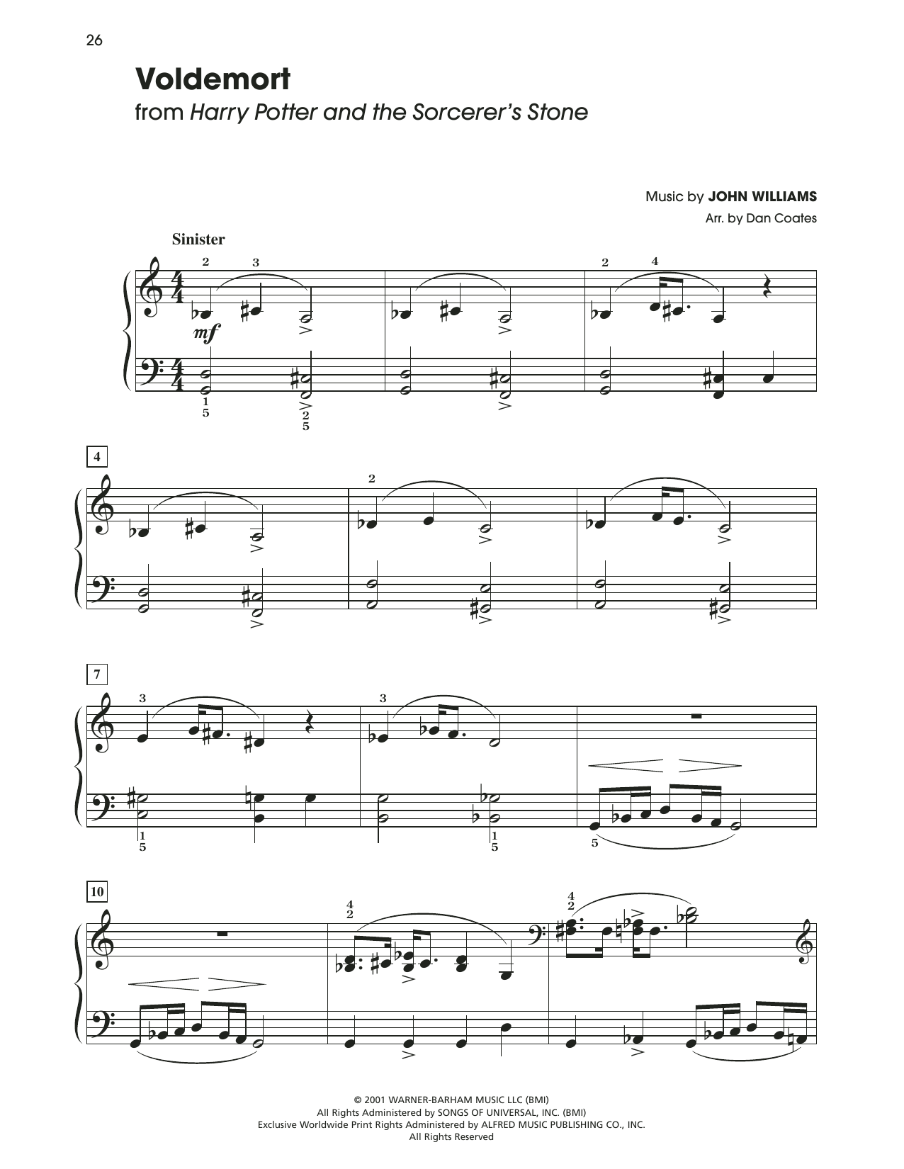 John Williams Voldemort (from Harry Potter) (arr. Dan Coates) Sheet Music