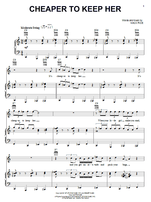 Johnnie Taylor Cheaper To Keep Her Sheet Music