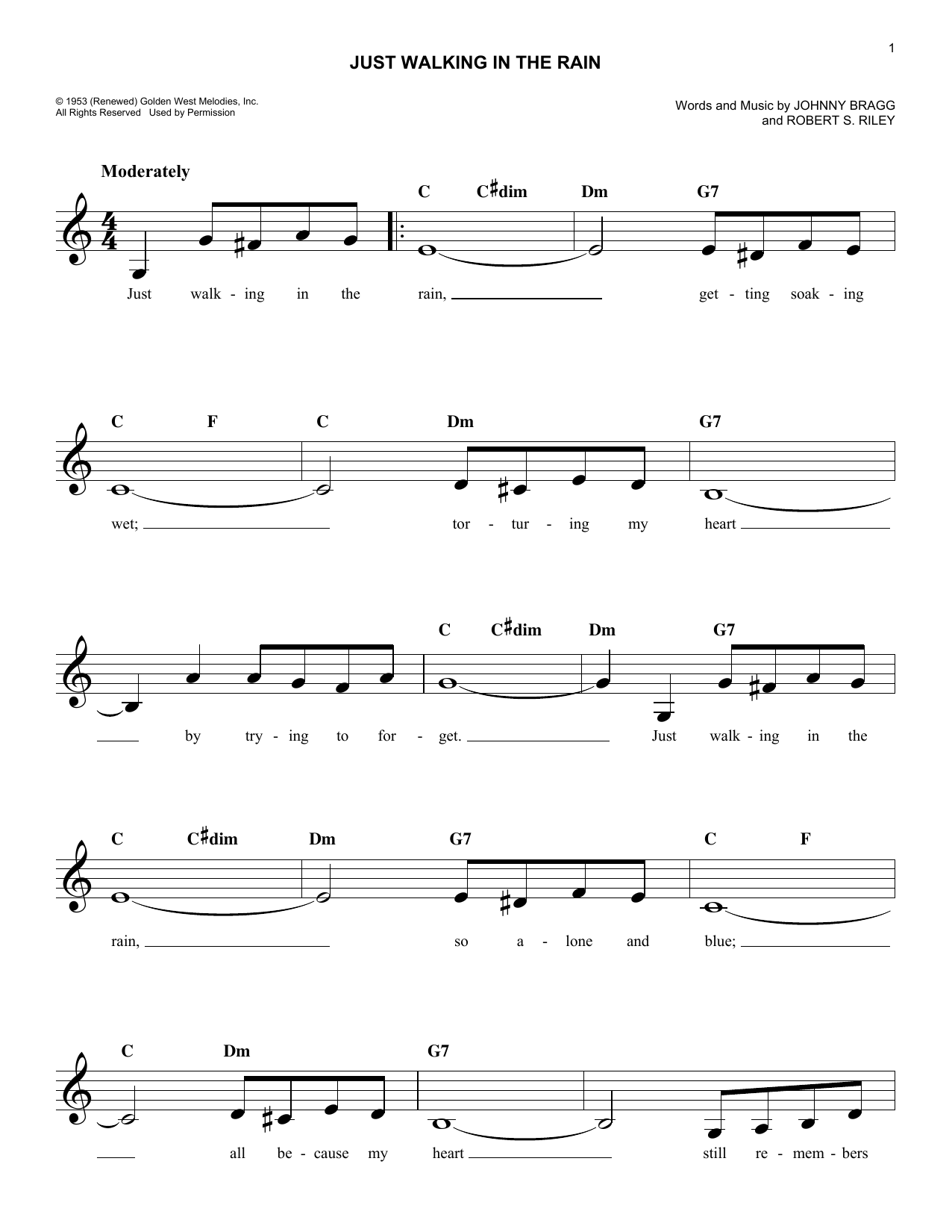 Johnny Bragg Just Walking In The Rain Sheet Music