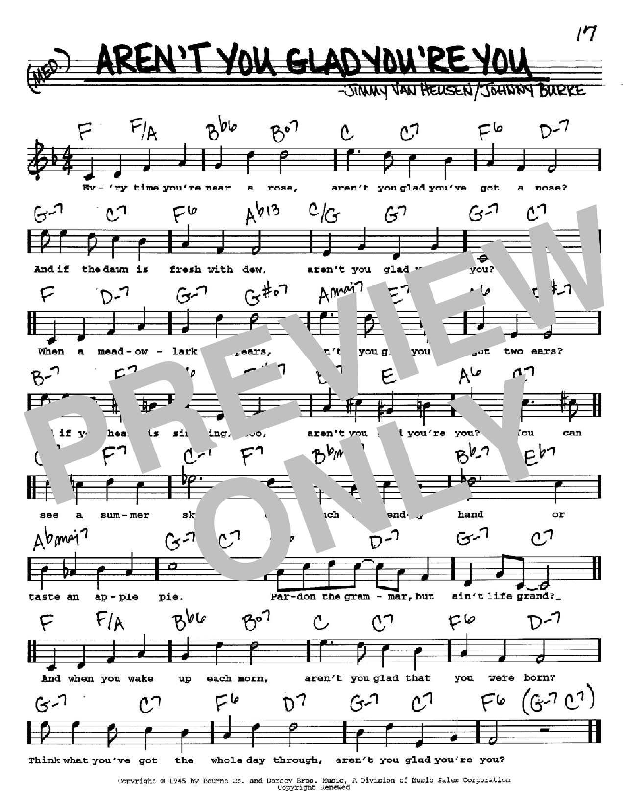 Johnny Burke Aren't You Glad You're You Sheet Music