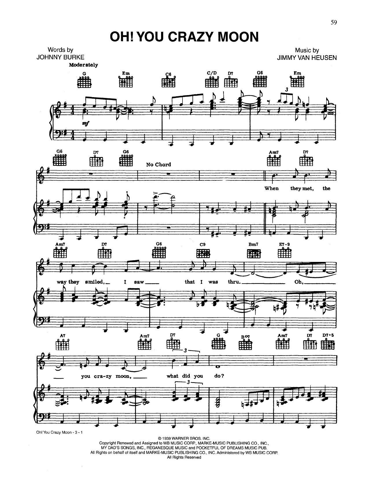 Johnny Burke Oh, You Crazy Moon Sheet Music