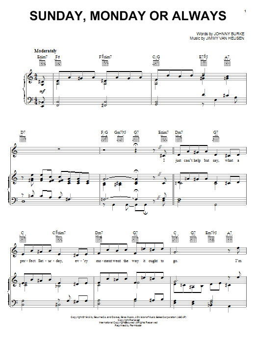 Johnny Burke Sunday, Monday Or Always Sheet Music